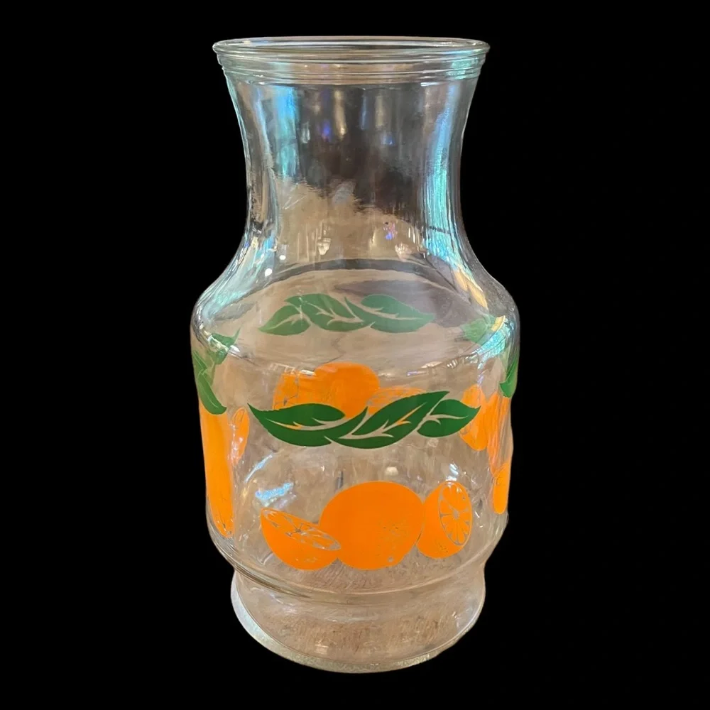 Orange Juice Glass Pitcher VTG 70’s Carafe Kitchen Kitschy Collectible